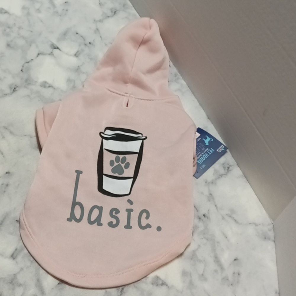 Pink Dog Sweater with Coffee Cup Design